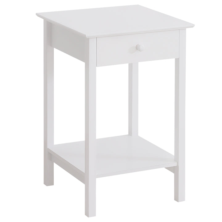 HOMCOM Multipurpose Bedside Table Night Stand W/ Drawer and Storage Shelf End Side Table Bedroom White