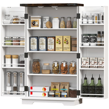 HOMCOM Farmhouse Kitchen Pantry Storage Cabinet, Kitchen Pantry Cabinet with Doors and Adjustable Shelves, White