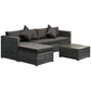 Outsunny 6 Pieces Outdoor PE Rattan Wicker Patio Furniture Sofa Set with Thick Cushions, Deluxe Garden Sectional Couch with Glass Top Table, Dark Coffee and Cream White