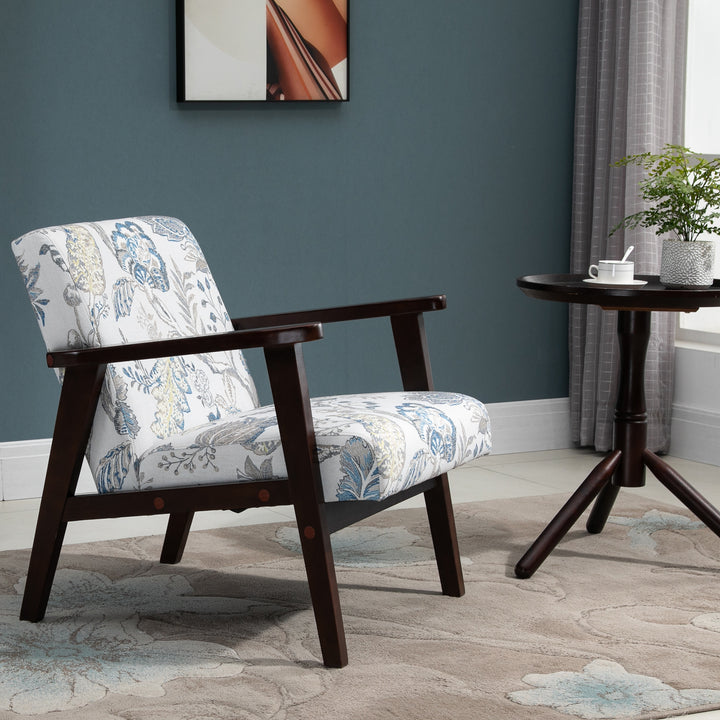 HOMCOM Mid-Century Modern Accent Chair Retro Fabric Armchair Wooden Arm Upholstered Lounge Chair for Living Room Floral