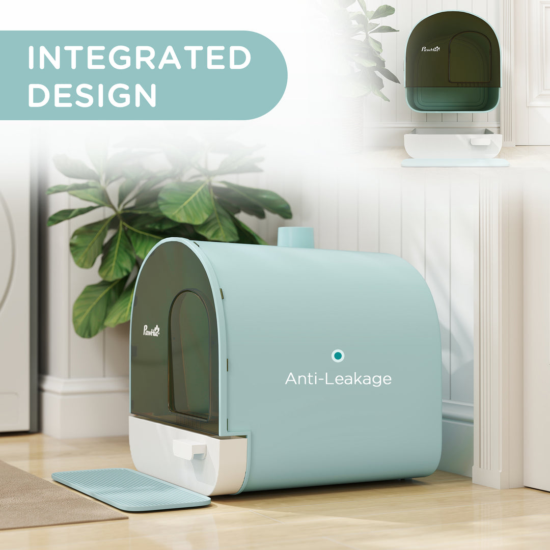 PawHut Cat Litter Box with Lid, Removable Tray, Scoop, Filter, Green