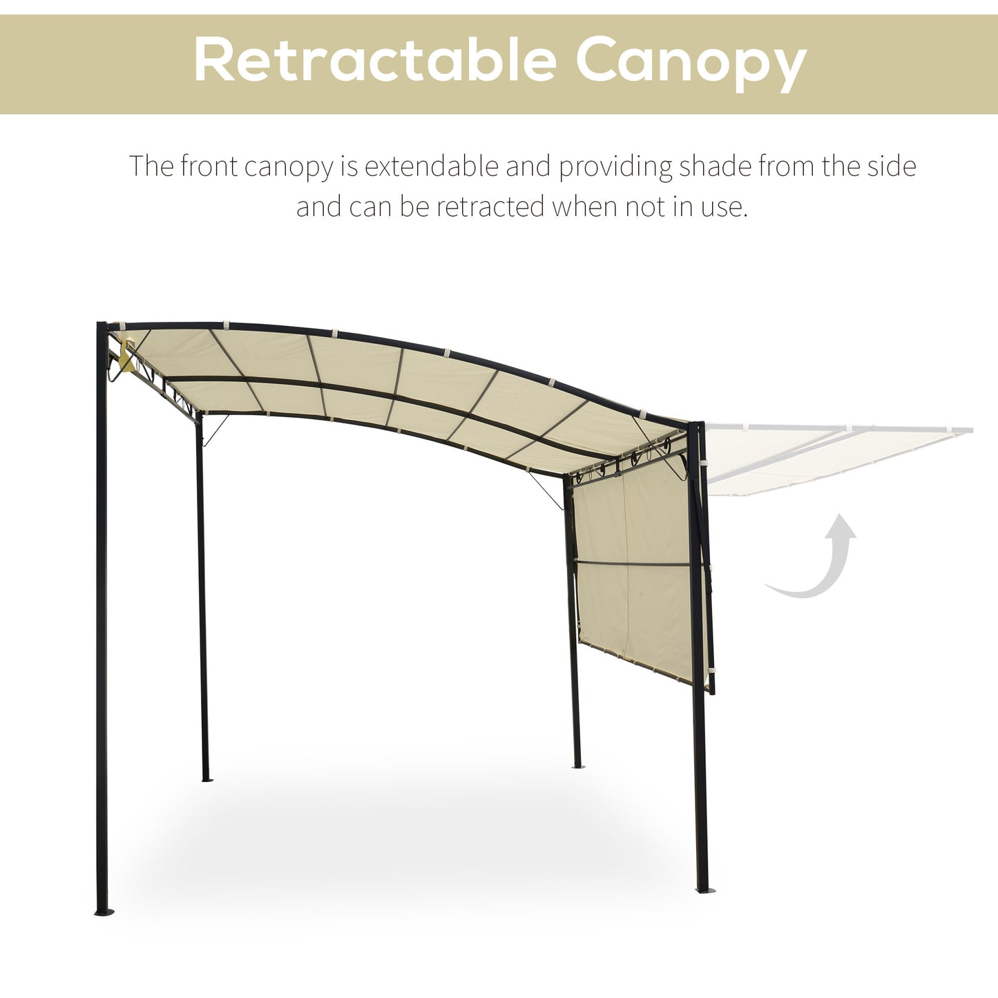 Outsunny 10x8ft Patio Metal Gazebo with Extendable Side Awning Outdoor Shelter Garden Sun Shade Canopy Deck Door Window Awning Cream White
