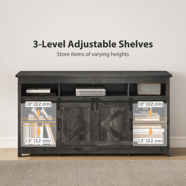 HOMCOM TV Stand with Power Outlets, Sliding Barn Doors and Adjustable Shelves for 72 Inch TVs, Dark Grey