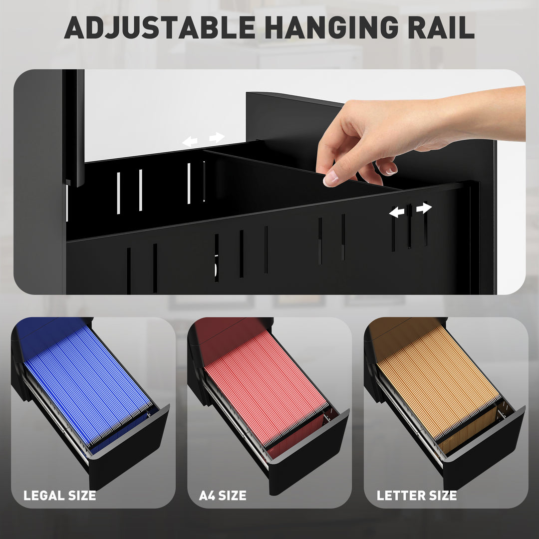 Vinsetto 3 Drawer Filing Cabinet, Lockable Steel Office Storage Cabinet with Hanging Bar for Letter, A4, Legal Files, White