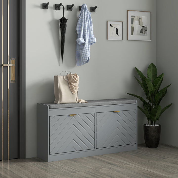 HOMCOM Shoe Storage with Seat, Upholstered Hallway Bench, Shoe Bench with 2 Flip Drawers and 4 Vents for 8 Pairs of Shoes