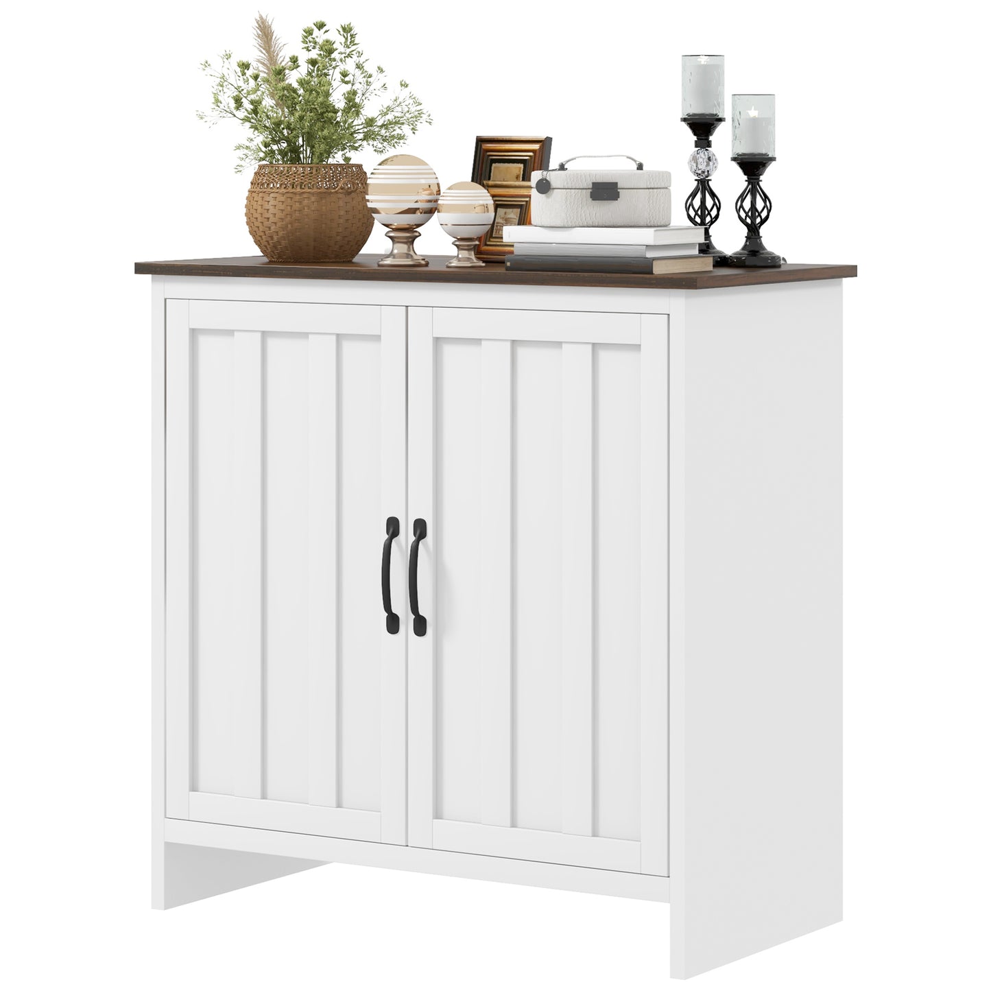 HOMCOM Kitchen Sideboard, Modern Storage Cabinet with Beadboard Doors and Adjustable Shelf for Dining Room, White