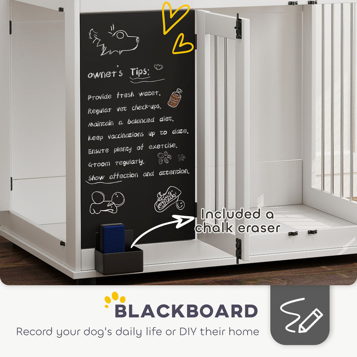 PawHut 39" Dog Crate Furniture Side End Table for Large Dogs w/ Blackboard, Three Doors, White