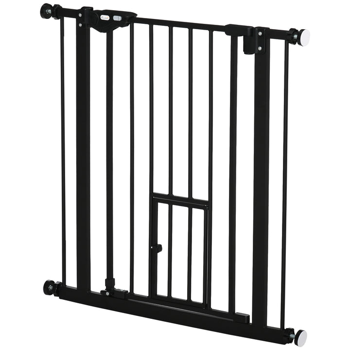 PawHut Retractable Gate Extra Wide Press-Mounted with Cat Door, Auto Closing Pet Gate for Stair, Hallway, 29-32 Inch