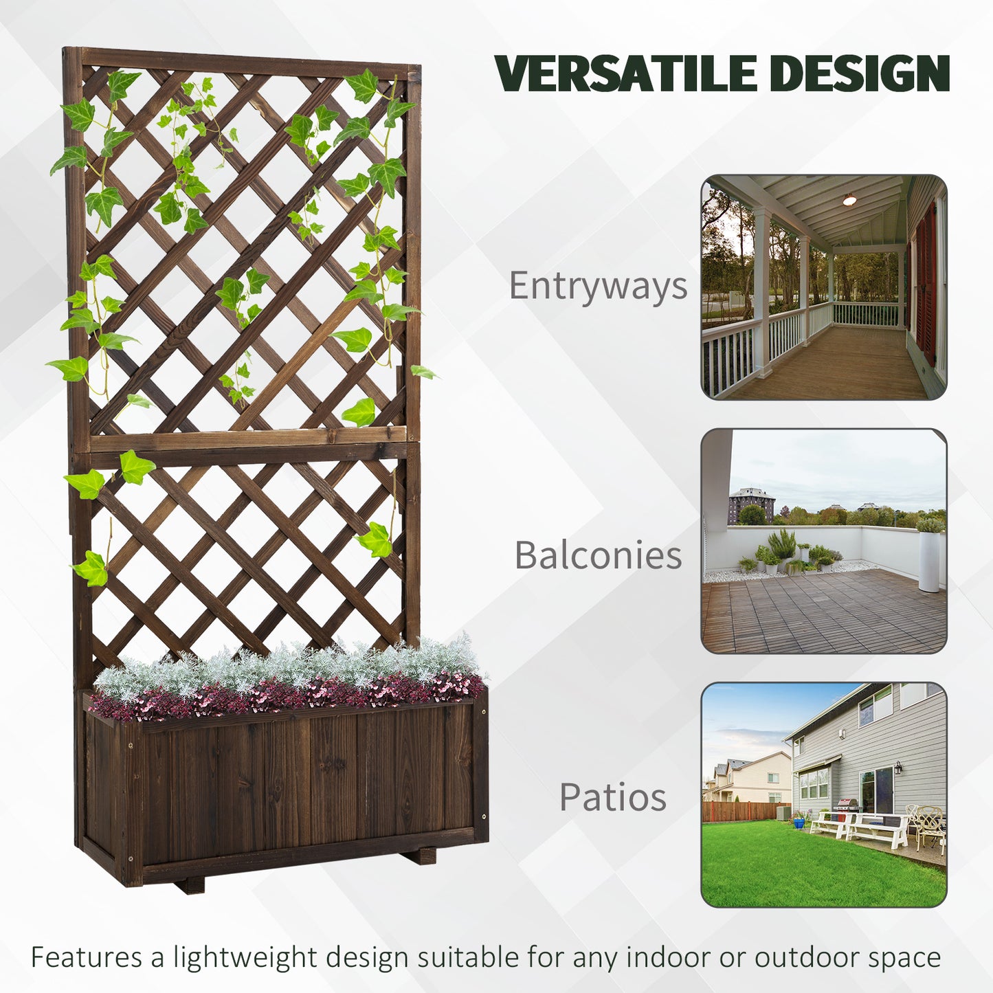 Outsunny 2.4 x 1 x 4.9 ft Garden Wooden Pine Trough Planter with Topped Trellis Climbing Plants Flower Raised Bed, Orange