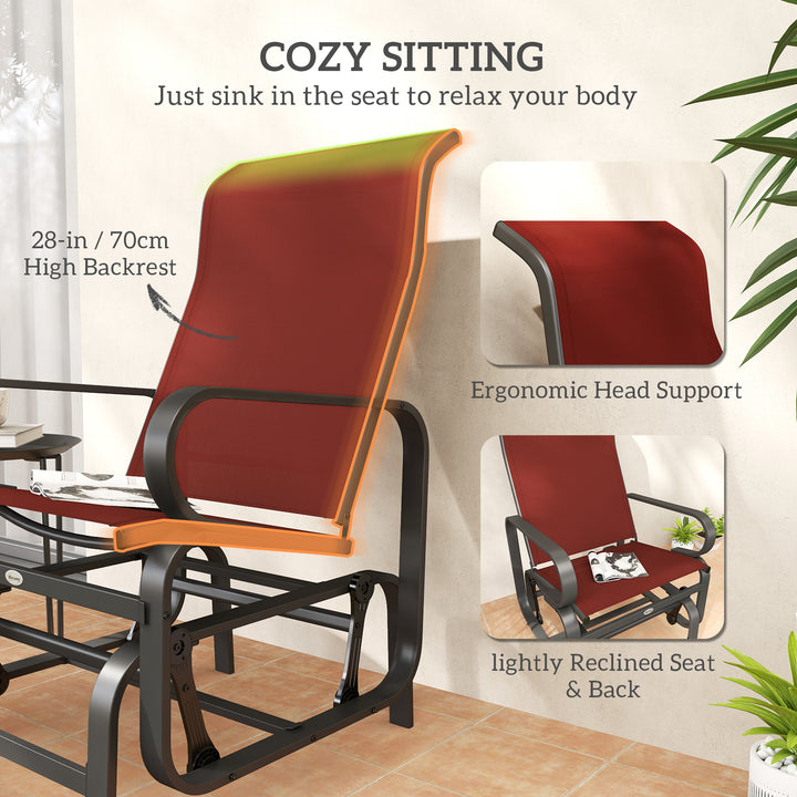 Outsunny Patio Glider with Breathable Mesh Fabric, Outdoor Glider Chair, Garden Rocking Gliding Seat for Patio, Yard, Porch, Brown/Flaxen