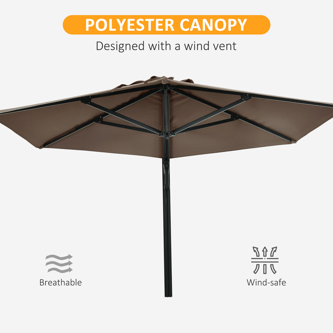 Outsunny 8 ft Wall Mounted Umbrella with 180° Rotatable Canopy, Patio Wall Parasol for Outdoor, Garden, Balcony, Yard,  Khaki