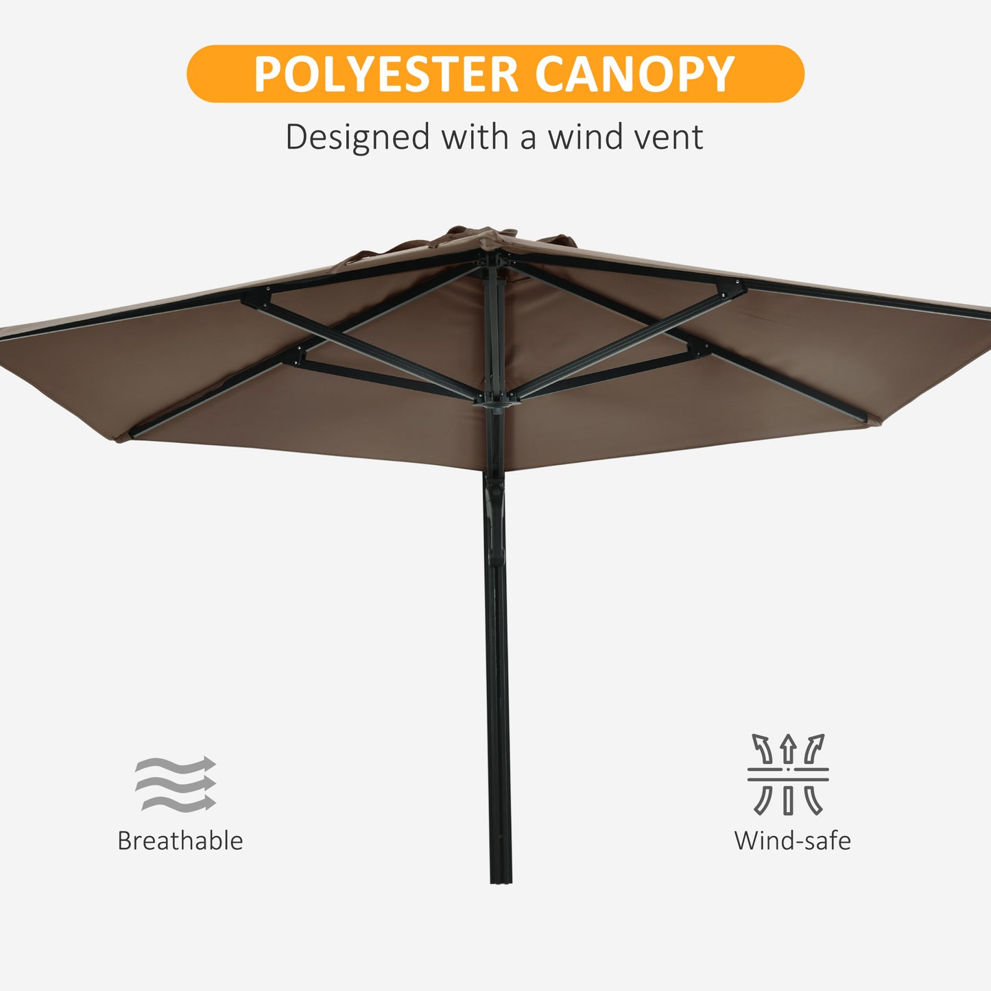 Outsunny 8 ft Wall Mounted Umbrella with 180Â° Rotatable Canopy, Patio Wall Parasol for Outdoor, Garden, Balcony, Yard,  Khaki