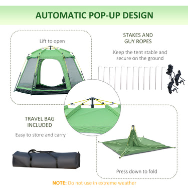 Outsunny 6 People Instant Automatic Camping Tent, 2-Tier Fabric Backpacking Tent with 4 Windows 2 Doors Portable Carry Bag for Fishing Hiking, Green