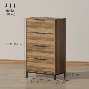 HOMCOM Dresser for Bedroom, 4 Drawer Dresser Tower, Chest of Drawers for Hallway, Entryway, Closet, Natural