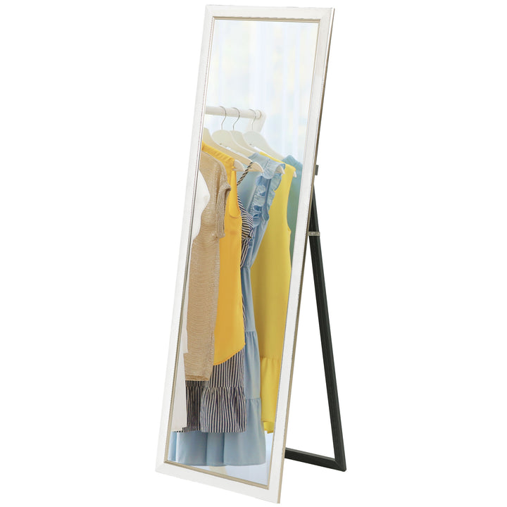 HOMCOM Floor Standing Mirror, Full Body Mirror, Free Standing, Leaning or Wall Mirror with Frame for Bedroom, Silver