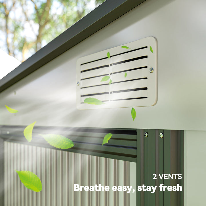 Outsunny 5x7 Garden Shed, Lean-to Metal Storage with Foundation, Sliding Door & 2 Vents for Garden Tools, White