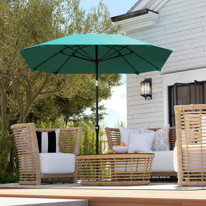 Outsunny 7.6FT Aluminum Patio Umbrella Parasol 8 Ribs Outdoor Market Umbrella with Crank, Push Button Tilt for Deck, Backyard and Lawn, Sky Blue