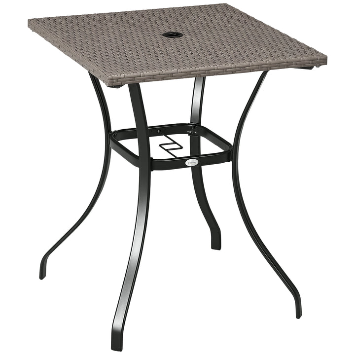 Outsunny Patio Wicker Dining Table with Umbrella Hole, 34 Inch Outdoor PE Rattan Coffee Table with Plastic Board Under the Woven Table Top for Patio, Garden, Balcony, Black