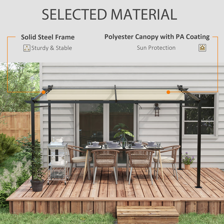 Outsunny Metal Pergola with Sliding Roof Canopy, Retractable Pergola Canopy, 10' x 13', Beige