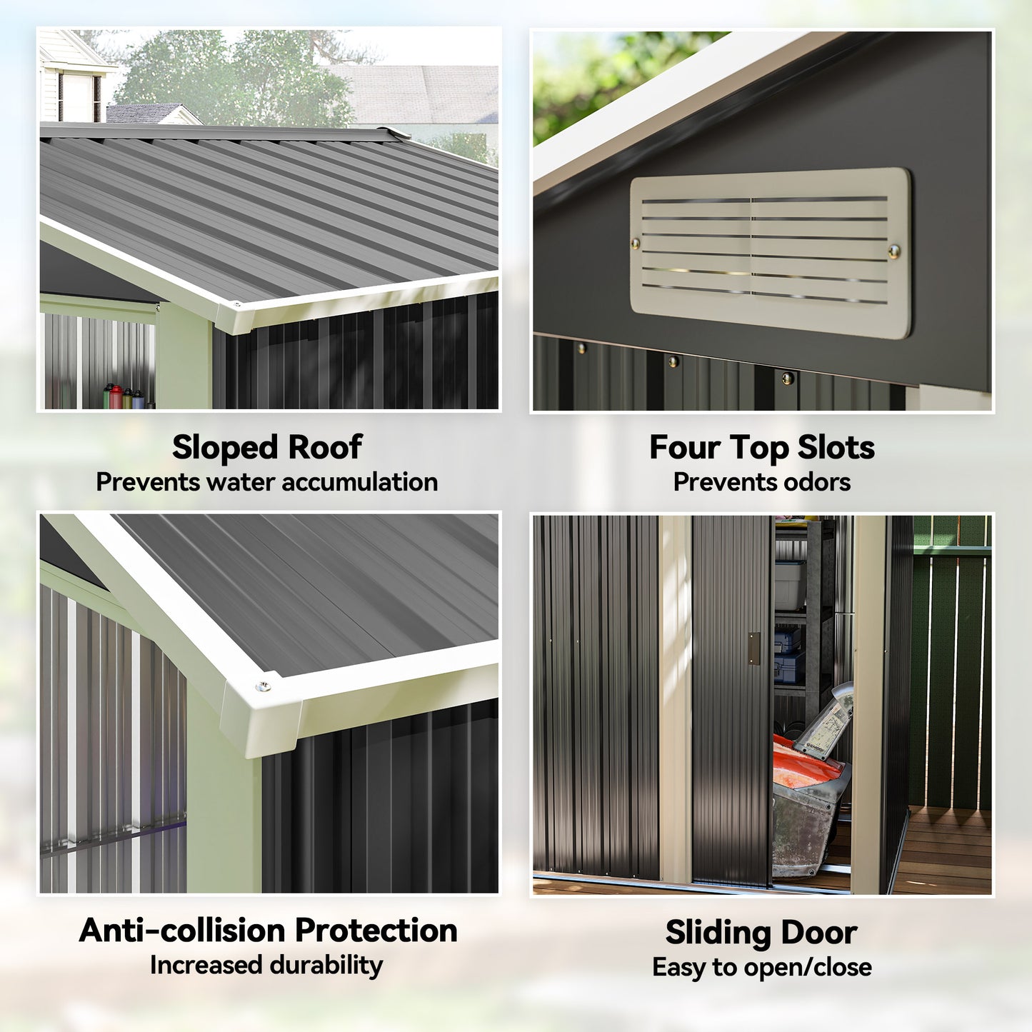 Outsunny 5ft x 4ft Garden Metal Storage Shed, Tool Storage Shed with Top Vents, Sliding Door, Sloped Roof and Foundation Kit for Garden, Patio, Lawn, Dark Grey