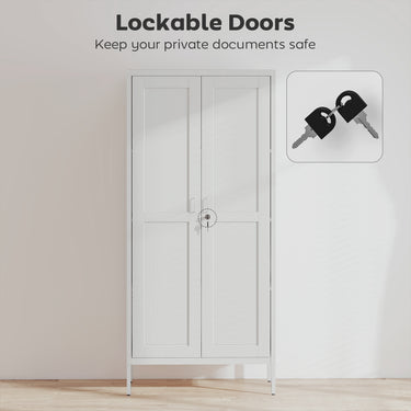 HOMCOM Office Storage Cabinet, Lockable Filing Cabinet with 3 Adjustable Shelves and 2 Doors for Home Office, Garage, White