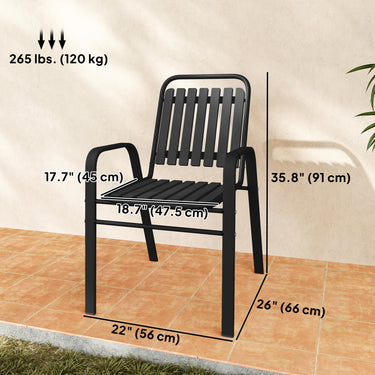 Outsunny Stackable Outdoor Dining Chairs Set of 4, for Patio, Balcony, Deck, Garden, Black