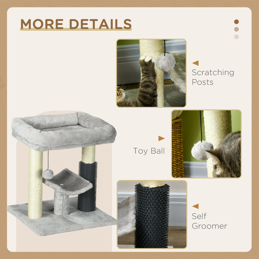 PawHut 19" Cat Tree with Sisal Scratching Post, Cat Tower Condo with Bed, Self Groomer, Perch, Dangling Ball, Grey
