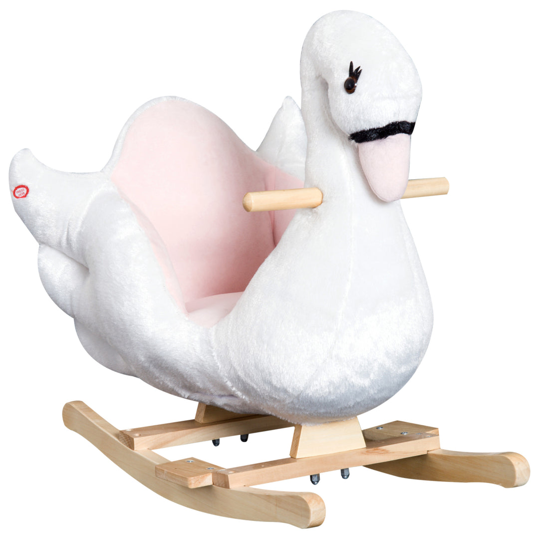 Qaba Soft Warm Kids Rocking Horse Child Plush Ride On Toy Swan Style Playtime with Lullaby Song White