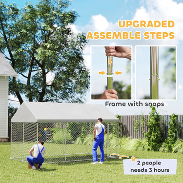 PawHut Galvanized Steel Outdoor Dog Kennel with Roof, Safety Lock, for Backyard, 13.1' x 7.5' x 7.8'