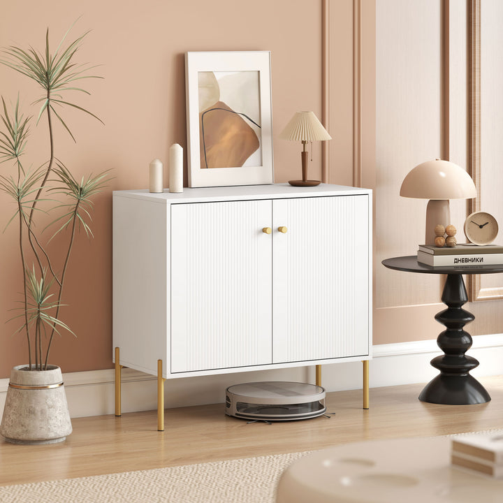 HOMCOM Sideboard, Modern Buffet Cabinet, Coffee Bar Cabinet with Fluted Doors and Adjustable Shelf, White