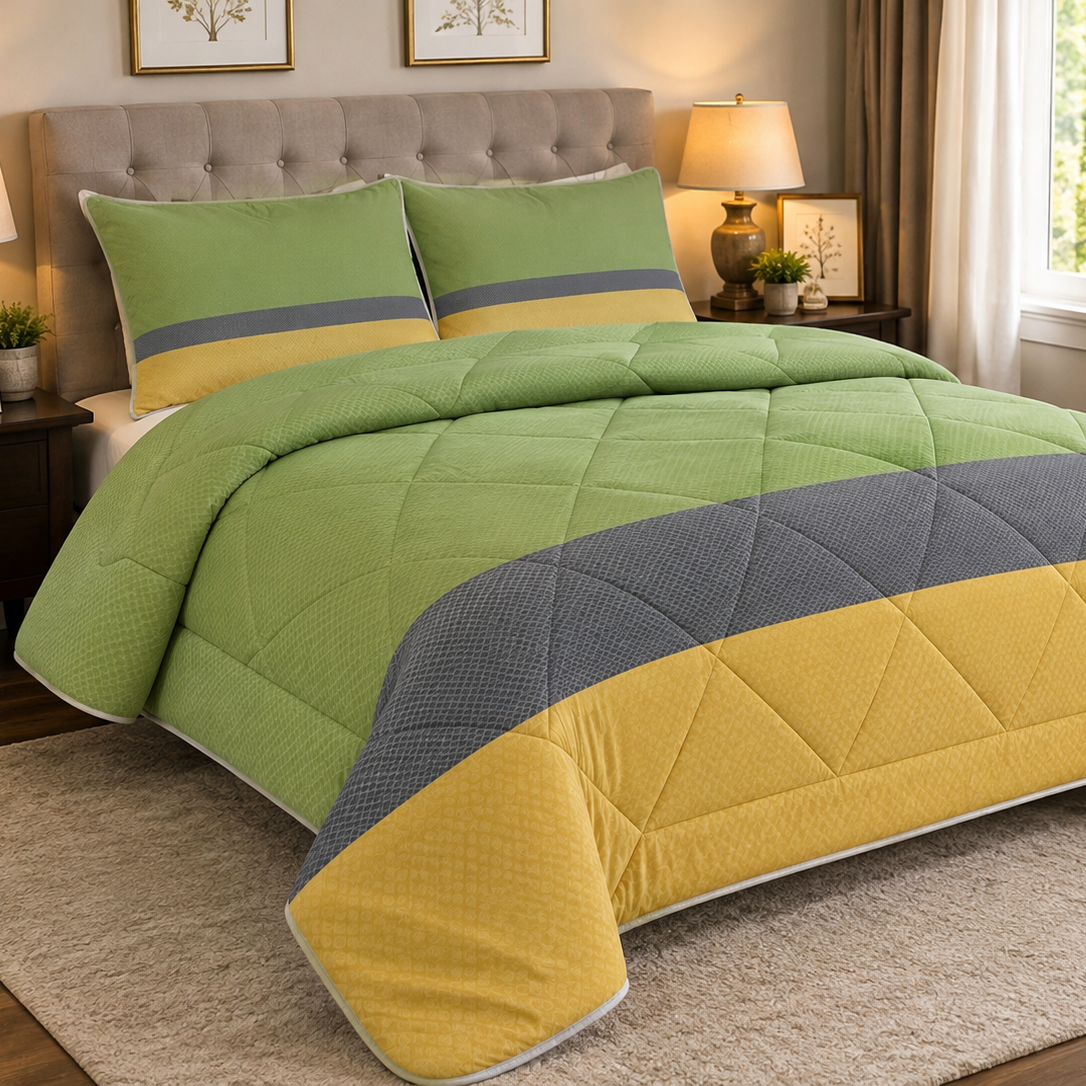 Aarniva Breathable Polyester Citrus Meadow Comforter Set | King/Queen | 250 GSM | Ultra-Soft & Cozy | Sage Horizon | 5-Piece Set