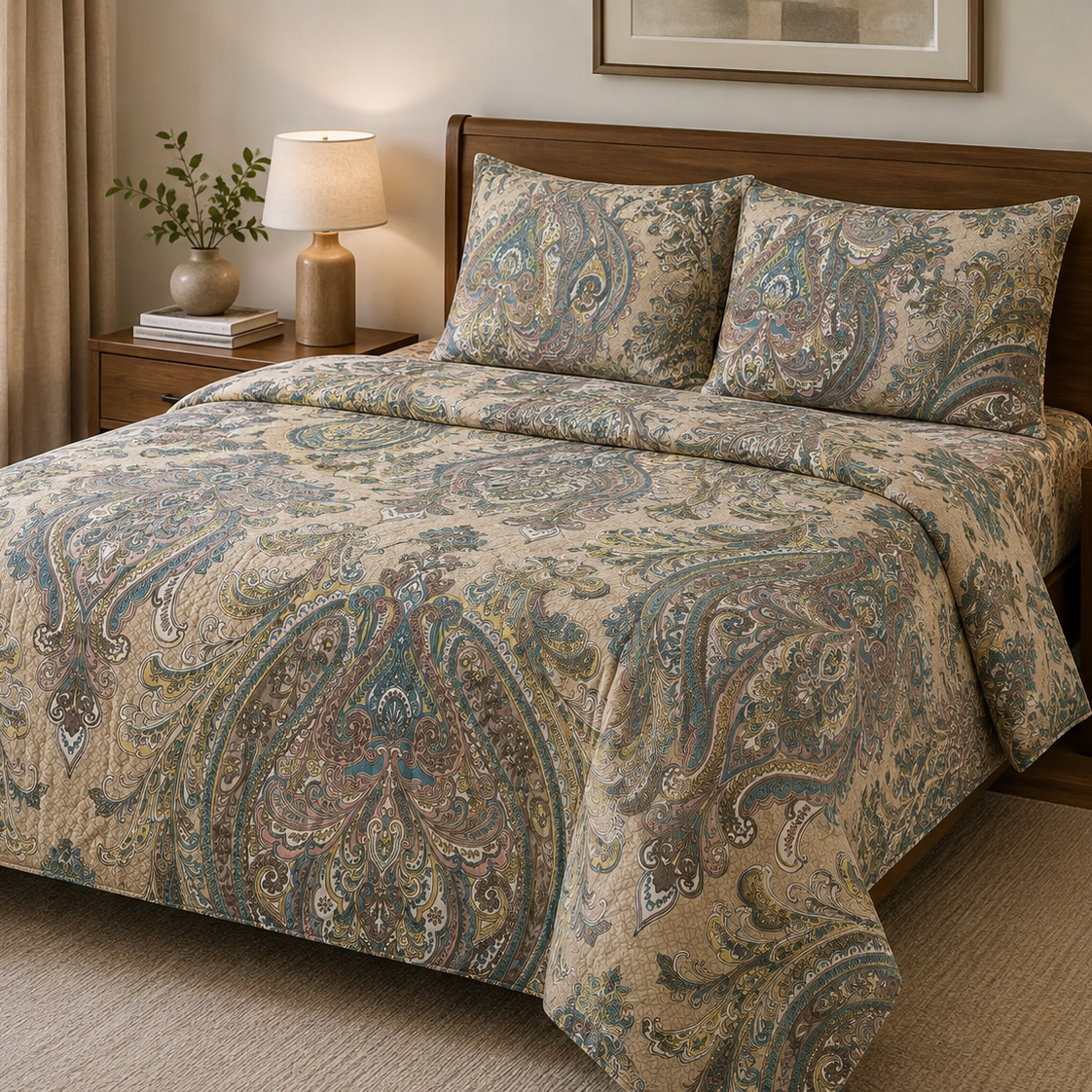 Aarniva Breathable Polyester Vintage Paisley Heritage Comforter Set | King/Queen | 250 GSM | Ultra-Soft & Cozy | Antique Teal | 5-Piece Set