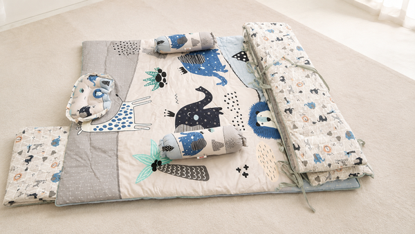 Aarniva Baby Quilted Floor Mattress & Bumper Set | Soft Padded | Safari Animals | Multi-Piece Set