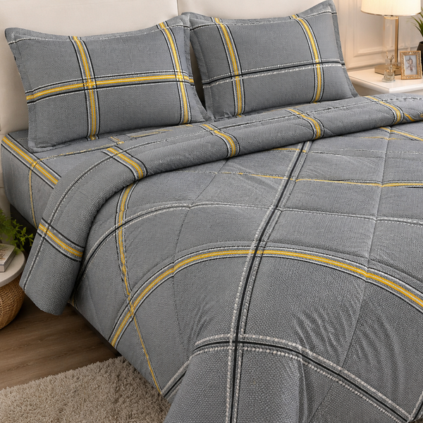 Aarniva Breathable Polyester Urban Plaid Comforter Set | King/Queen | 250 GSM | Ultra-Soft & Cozy | Deep Grey | 5-Piece Set