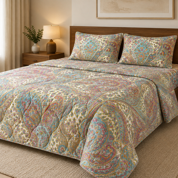 Aarniva Breathable Polyester Pastel Paisley Elegance Comforter Set | King/Queen | 250 GSM | Ultra-Soft & Cozy | Pastel Paisley | 5-Piece Set