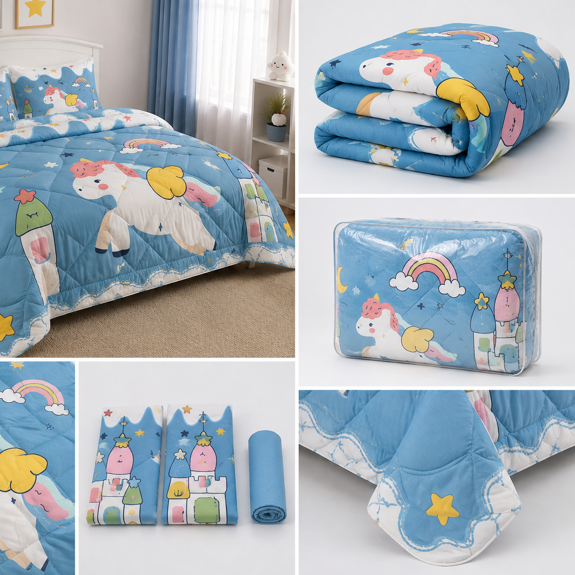 Aarniva Breathable Polyester Unicorn & Rainbow Comforter Set | Double/Twin | 250 GSM | Ultra-Soft & Cozy | Design Patterns | Includes 2 Pillow Covers