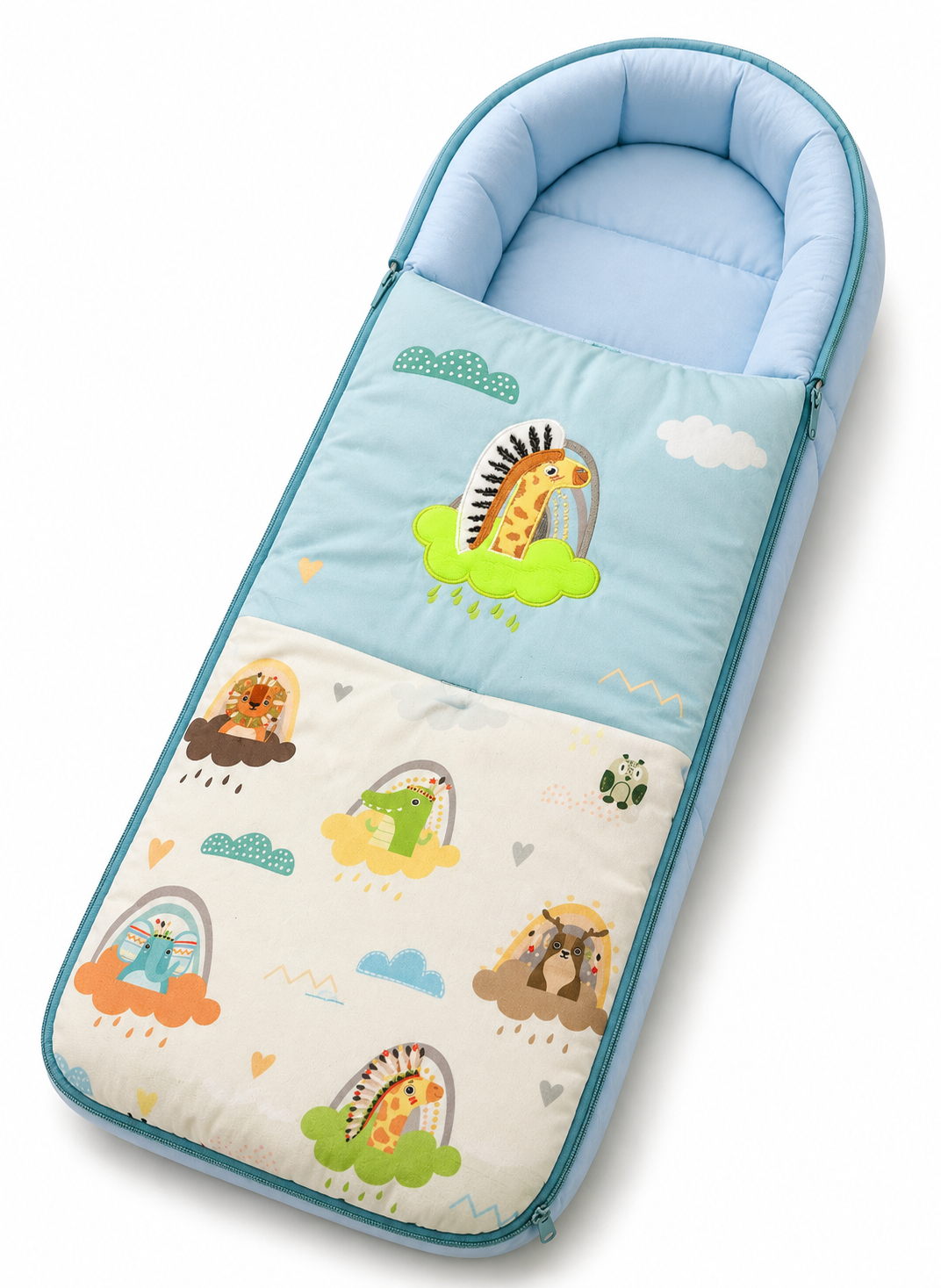 Aarniva Baby Carry Nest Sleeping Bag | Soft & Breathable | Zipper Closure | Safari Friends | Blue