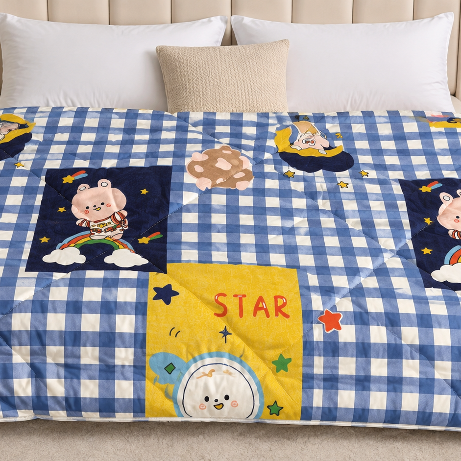 Aarniva Breathable Polyester Blue Space Kids Comforter Set| Double/Twin | 250 GSM | Ultra-Soft & Cozy |  Navy Blue | 5-Piece Set