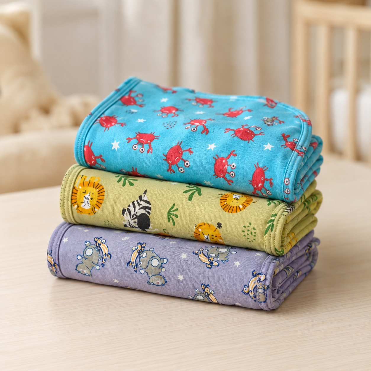 Aarniva Baby Washcloth & Hand Towel Set | 3-Piece | Soft & Absorbent | Elephant, Safari & Flamingo Prints | Kids Essentials