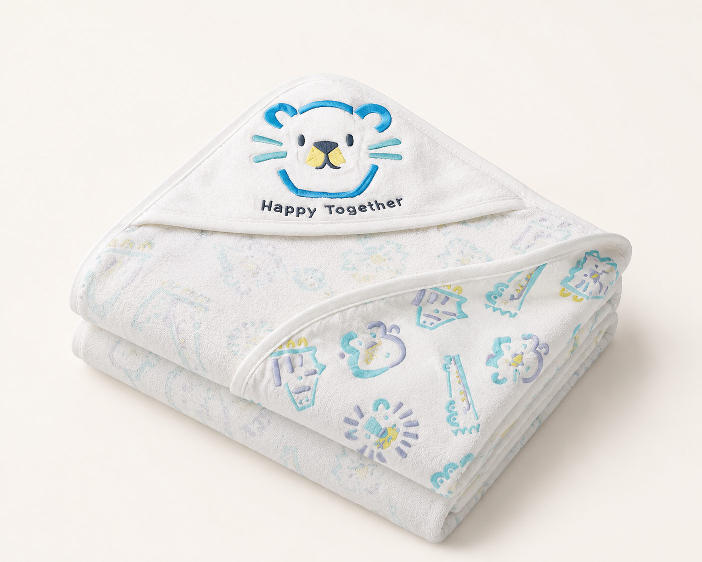 Aarniva Kids Hooded Bath Towel | Soft & Cozy | Animal & Fun Prints | Happy Lion Blue