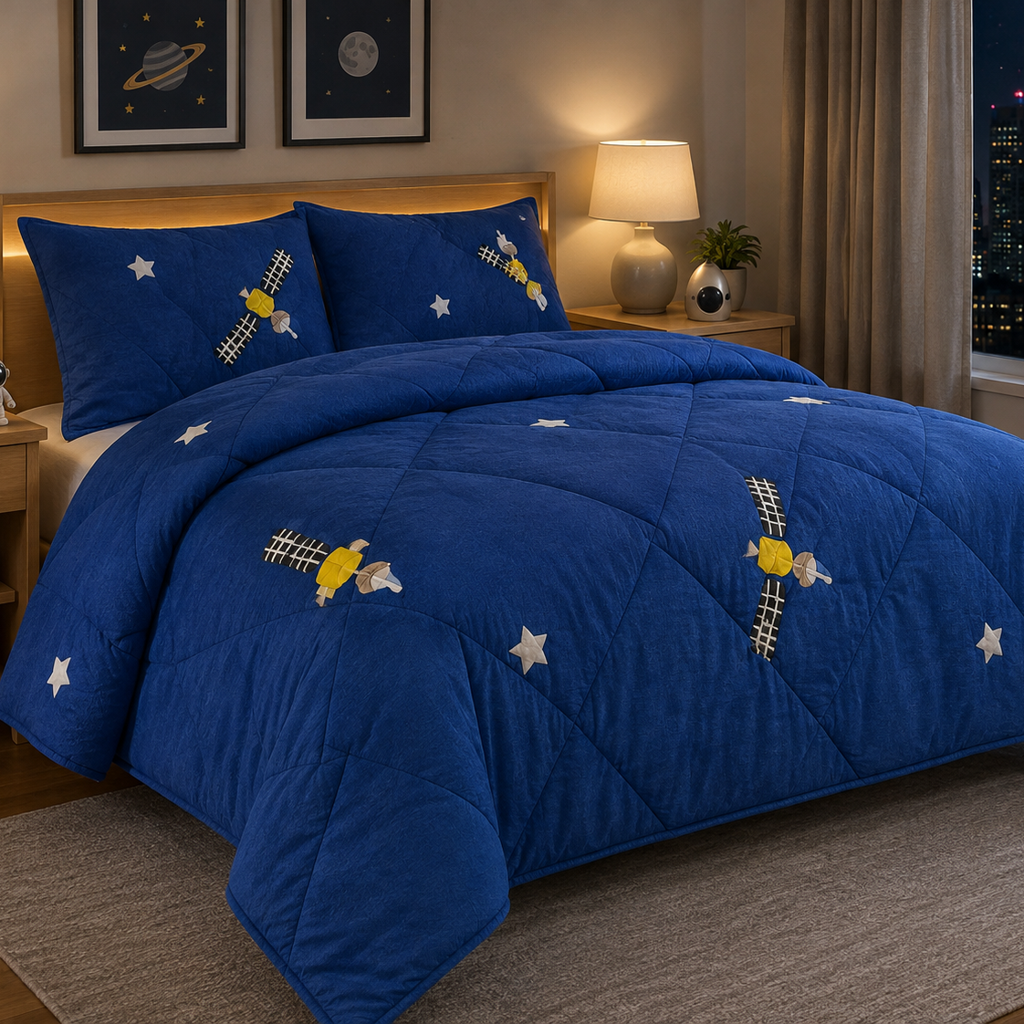 Aarniva Breathable Polyester Little Space Explorer Comforter Set | King/Queen | 250 GSM | Ultra-Soft & Cozy | Deep Sea | 5-Piece Set