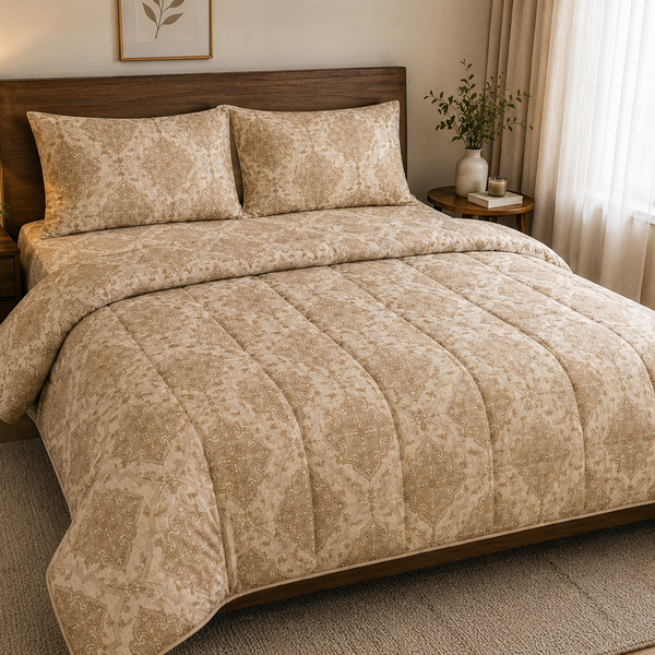 Aarniva Breathable Polyester Classic Taupe Comforter Set | King/Queen | 250 GSM | Ultra-Soft & Cozy | Warm Beige | 5-Piece Set
