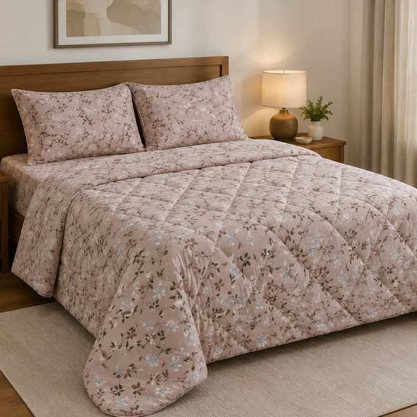 Aarniva Breathable Polyester Blush Meadow Vine Comforter Set | King/Queen | 250 GSM | Ultra-Soft & Cozy | Dusty Blush | 5-Piece Set