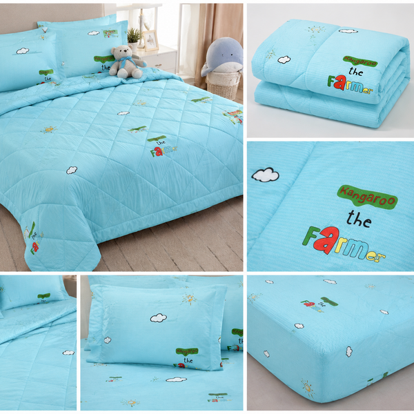 Aarniva Breathable Polyester Little Farmer Comforter Set | King/Queen | 250 GSM | Ultra-Soft & Cozy | Sky Blue | 5-Piece Set