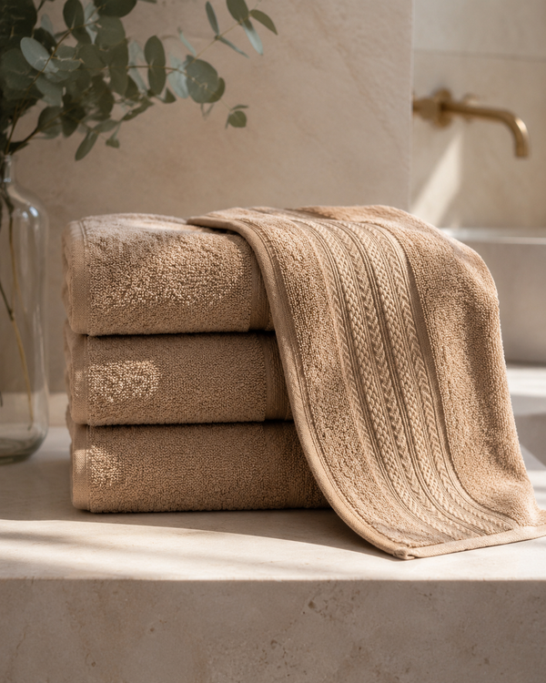 Aarniva Premium Warm Beige Towel Set | Soft & Absorbent | Face, Hand & Bath Towels