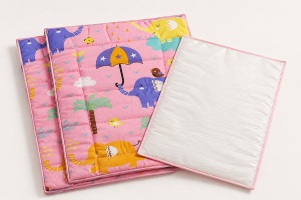 Aarniva Kids Quilted Play Mat & Baby Sheet | Soft Padded | Reversible Design | Pink Elephant Garden
