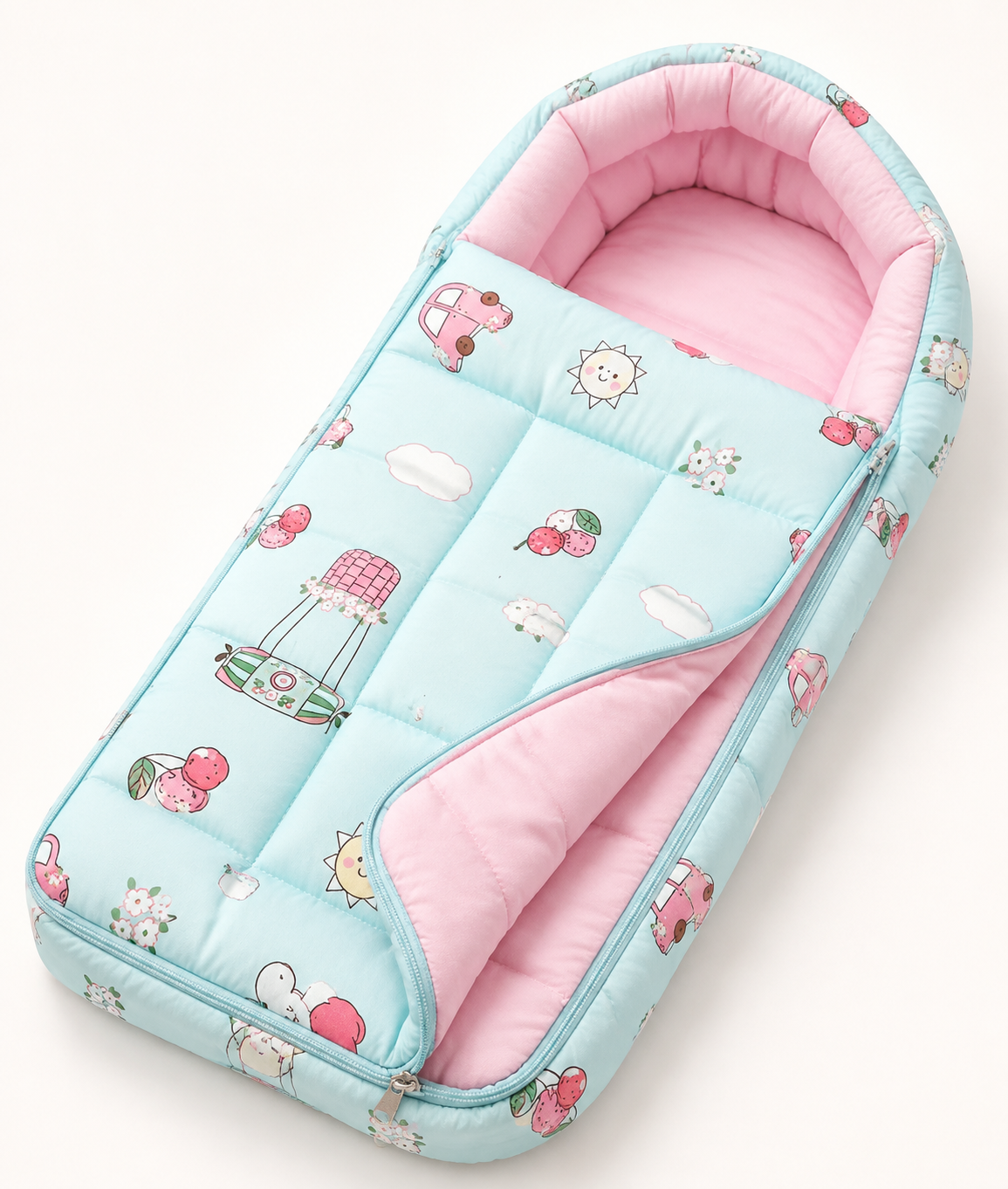 Aarniva Baby Carry Nest Sleeping Bag | Soft & Breathable | Zipper Closure | Berry Sunshine | Mint Pink