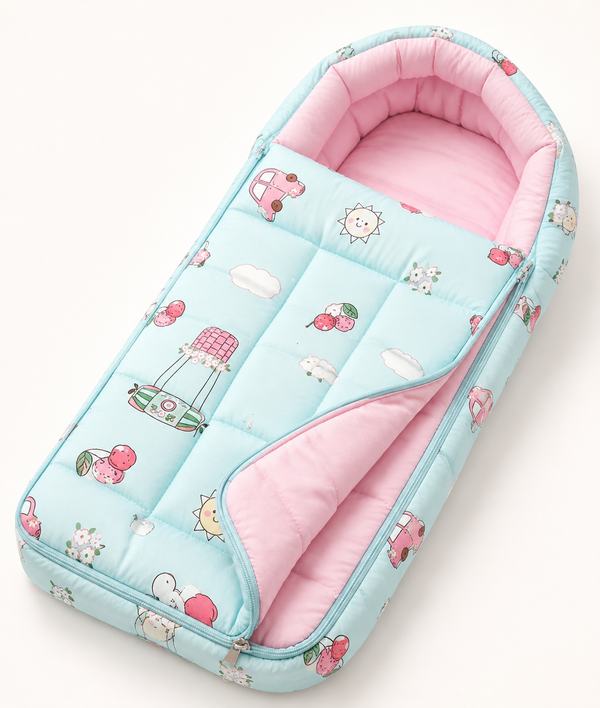 Aarniva Baby Carry Nest Sleeping Bag | Soft & Breathable | Zipper Closure | Berry Sunshine | Mint Pink