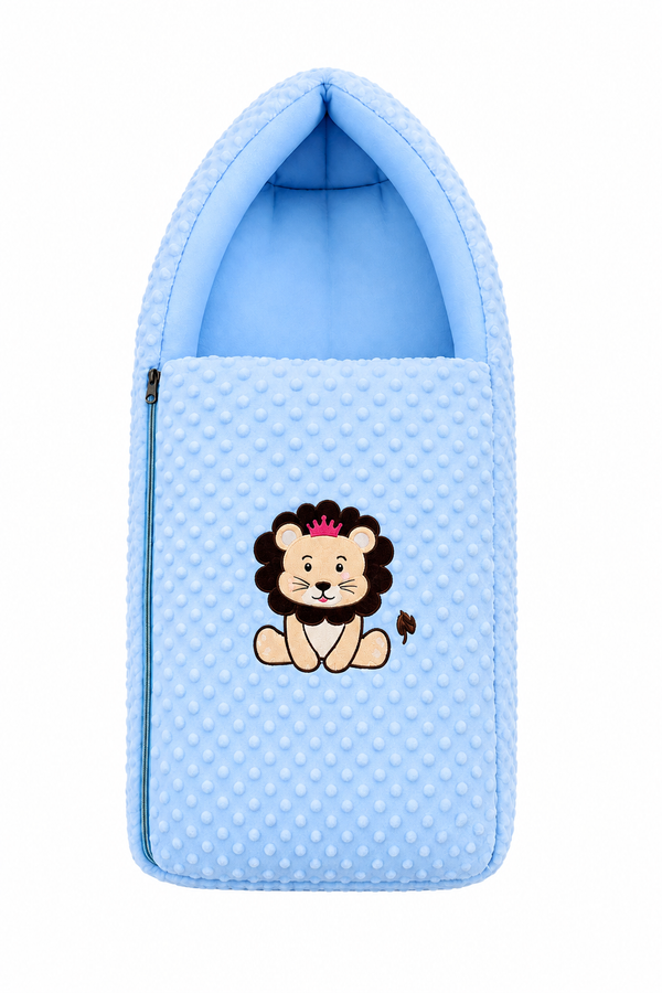 Aarniva Baby Carry Nest Sleeping Bag | Soft Bubble Fabric | Zipper Closure | Lion Embroidery | Sky Blue