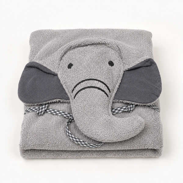 Aarniva Kids Hooded Bath Towel | Soft & Cozy | Animal & Fun Prints | Elephant Grey